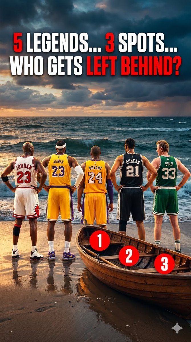 FyfSports's tweet photo. The Ultimate Cut: Who Gets Left Behind? 🏀Five legends. Three spots. Who's out? Drop your picks! 👇#NBA #GOATDebate #Jordan #LeBron #Kobe #Bird #Duncan #HoopsHistory #Basketball #Legends https://t.co/j2FxZoZxkP