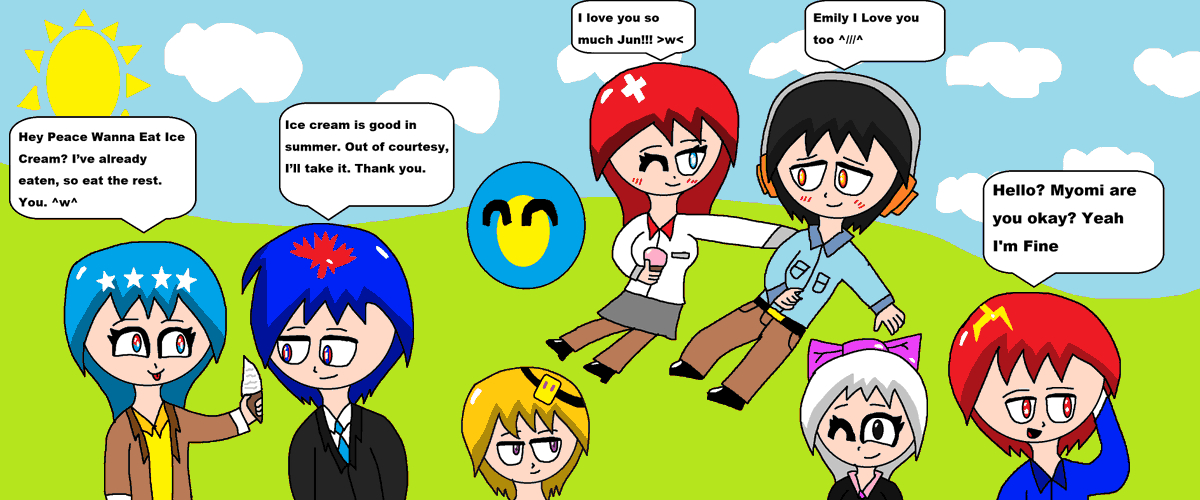 JunLee13507's tweet photo. This time, I simply drew a picture of me with the JJMSP members on a sunny summer day. (I also drew some of the characters here.) (characters: @PBparaotuoi , @dissorn79968 , @_VMurJk143x ) #JJMSP #Jun #Fanart #OC #OCart #CountryhumansOC #CountryballsOc https://t.co/c7bjxl0vcq