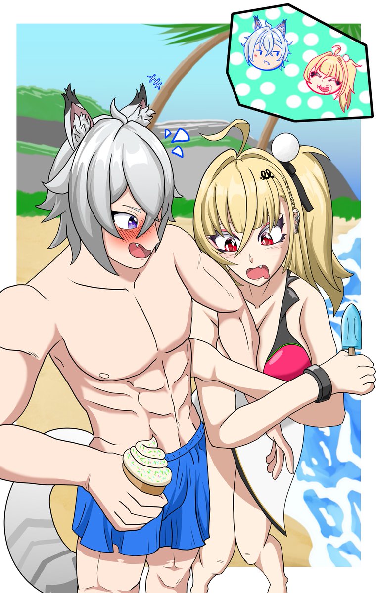 LeoDraws77's tweet photo. Seth and Cissia hanging out at the beach for @JadeMoonmark 
all the thanks to @Yidhari_Timely for once again hosting one of these art trades! always a fun time
#zzzSummerArtTrade https://t.co/ZQY8A4VUEe