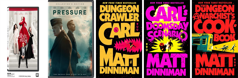 SHPLibrary's tweet photo. This week the South Hadley Public Libraries has 29 new books and two new movies.  New items include The Devil Wears Prada 2, Pressure, Dungeon Crawler Carl, Carl's Doomsday Scenario, The Dungeon Anarchist's Cookbook, and The Gate of the Feral Gods. https://t.co/15spOPSWxb https://t.co/Ga4lxS8rgH