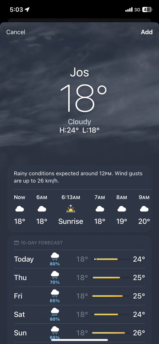 TimewithEze's tweet photo. It was 18°C in Jos today https://t.co/TmxKAPiEl6
