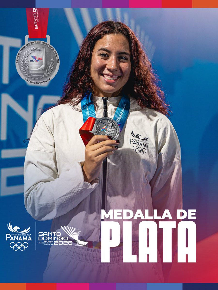 COlimpicoPanama's tweet photo. ¡PRIMER PODIO PARA LA NATACIÓN PANAMEÑA EN SANTO DOMINGO 2026🏊🏻‍♀️! 

Emily Santos Silva, medalla de plata en Acuáticos - Natación, 100m pecho, de los XXV Juegos Centroamericanos y del Caribe Santo Domingo 2026. 🥈 https://t.co/pzjfog1Cna