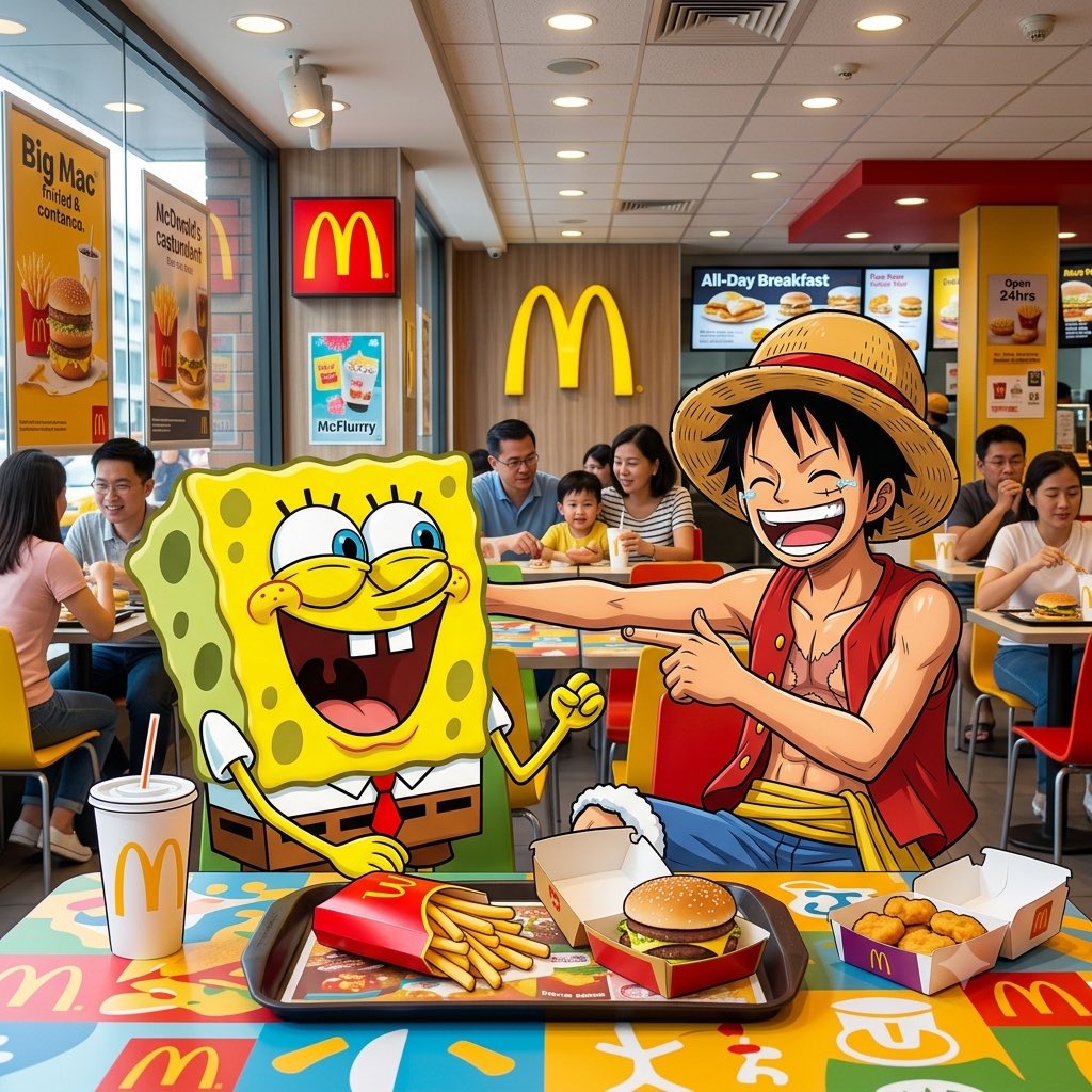 Darkpops_'s tweet photo. OFFICIALLY HAPPENING ! 

McDonald's SpongeBob × One Piece! 

Look at those new toys! https://t.co/iWCBg8q3n7