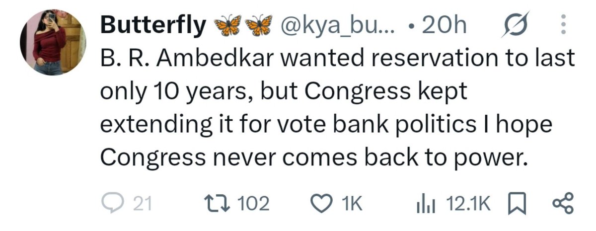 RajratnaWrites's tweet photo. This is a decades old myth.

Dr. B. R. Ambedkar never said SC/ST reservation in jobs and education should end after 10 years.

The 10 year limit in the Constitution applied only to reserved seats in Parliament and State Assembliesnnot to reservations in education or public employment.

Read the Constitution, not WhatsApp forwards.