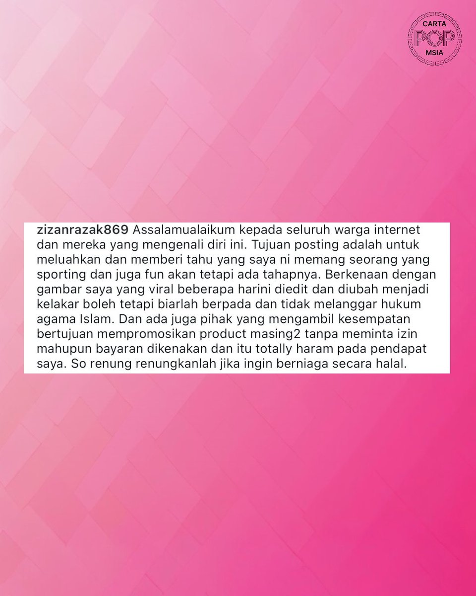cartapop's tweet photo. Zizan Razak shares some reminders regarding his recent viral meme:

“diubah menjadi kelakar boleh tetapi biarlah berpada…….pihak yang mengambil kesempatan..mempromosikan product..tanpa meminta izin……itu totally haram” https://t.co/vnyOlcHrow