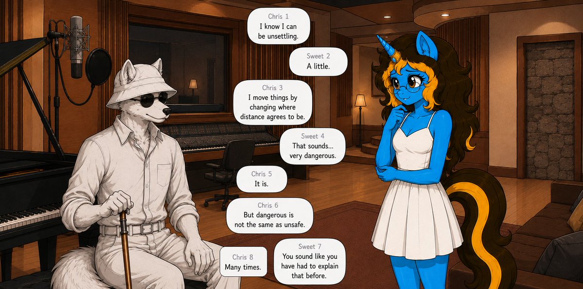 foxfamilyafairs's tweet photo. Chris: Hospitality is easier when the room understands boundaries. 

#TheFamily #SweetMeetsTheFamily #Webcomic #OCComic #Furry #Anthro #Chris #SweetDTrail #Worldbuilding #ScienceFantasy #FoundFamily #AIArt https://t.co/zQQ5wztvI0
