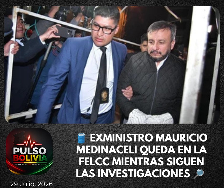 Bo5989717pulso's tweet photo. 🚨 Mauricio Medinaceli fue trasladado a la Felcc tras declarar por el caso "gasolina basura". ⚖️🛢️
#Bolivia #Felcc #Fiscalía #Noticias https://t.co/5IhI0lUkO8