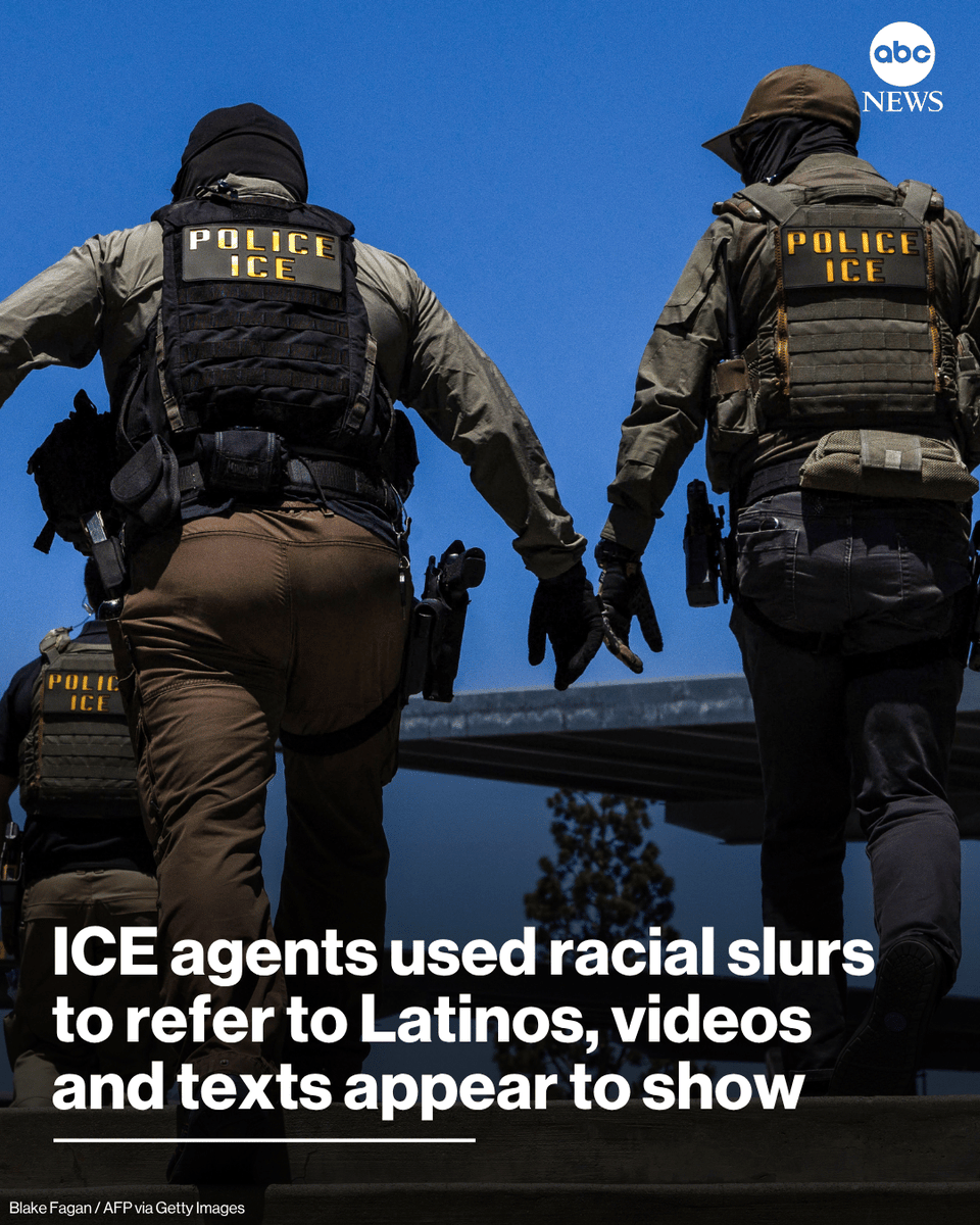 ABC's tweet photo. Federal immigration agents carrying out enforcement operations in Los Angeles last summer used racial slurs to refer to Latinos, body camera footage and text messages released in court filings appear to show.

Read more: https://t.co/kMofzFY4pk https://t.co/nbdzL7Ch2r