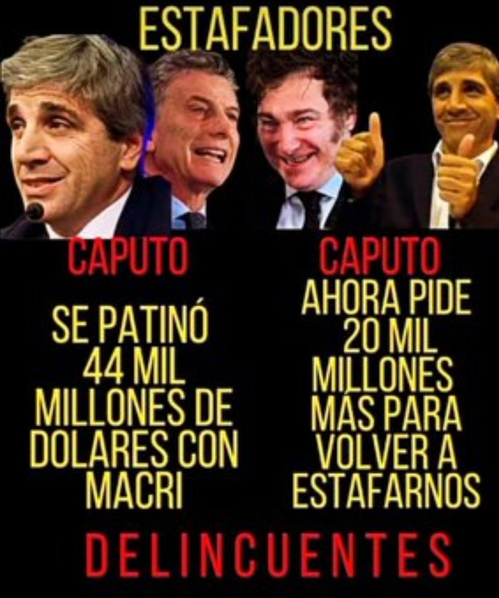 AnadelTasio7's tweet photo. @KGeorgieva SEPAN q SON COMPLICE d DELINCUENTS
INHUMANOS
INMORALES
FUGADORES
A_('3S1|\|()S
ESTAFADORES
EVASORES.

La realidad d CADA ARGENTINO ES CALAMITOSA
SALARIOS y jubilaciones Miserables.
USTED
PUEDE VIVIR CON  00 dolares ?

millones d argentinos
estam muy MAL Y USTED ES CÓMPLICE
FIN https://t.co/2DZ5E5gSCN