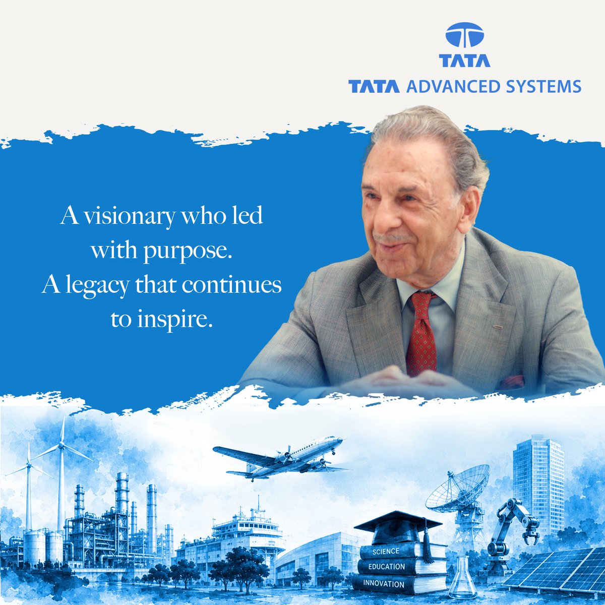 tataadvanced's tweet photo. On the 122nd Birth Anniversary of JRD Tata, we honour a visionary whose leadership transformed industries, empowered people and inspired a culture of excellence that stands the test of time.
#TataAdvancedSystems #JRDTata #122YearsOfInspiration #VisionaryLeadership https://t.co/sDFeMqCMYy