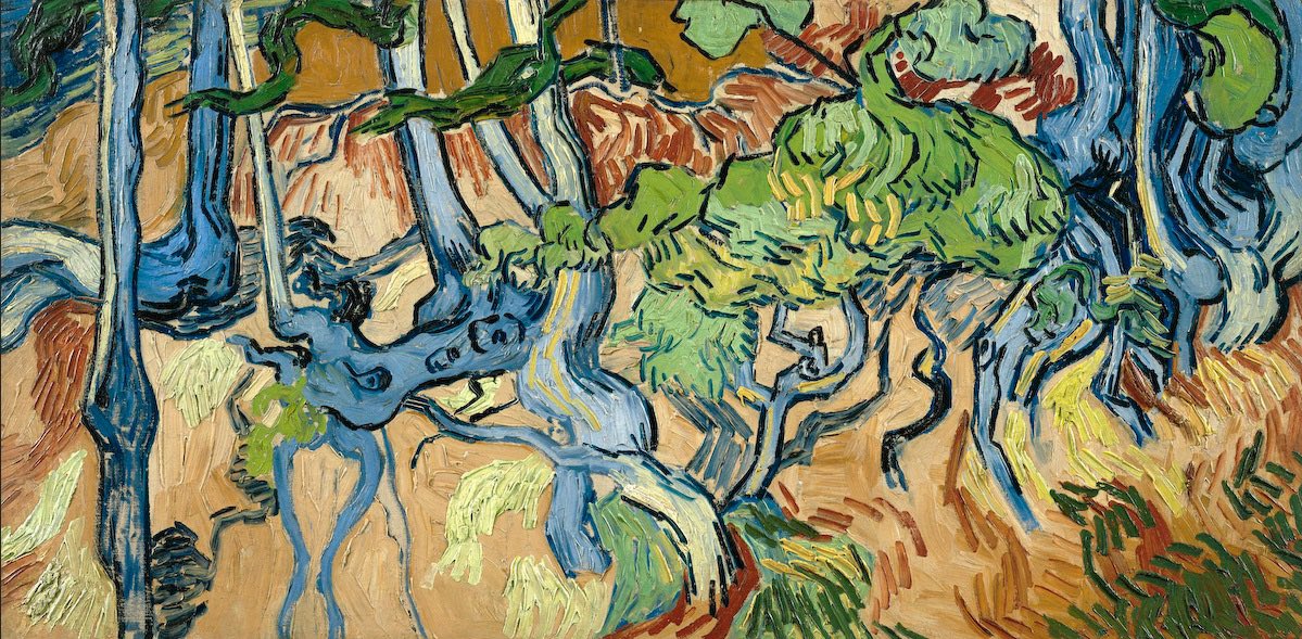 VanGoghTheLife's tweet photo. 136 years ago today, Van Gogh died in Auvers-sur-Oise, France. His last painting, described by the artist’s brother-in-law as a “forest scene full of sun and light,” may have been this one.

#VanGogh of the Day: Tree Roots, July 1890. Oil on canvas, 50 x 100 cm. @vangoghmuseum https://t.co/PAutArpuh3