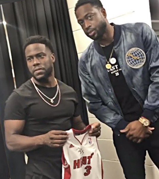 NBAMemes's tweet photo. Never forget when Dwyane Wade gifted a toddler size jersey to Kevin Hart 🤣💀 https://t.co/0aRHgcwPnk