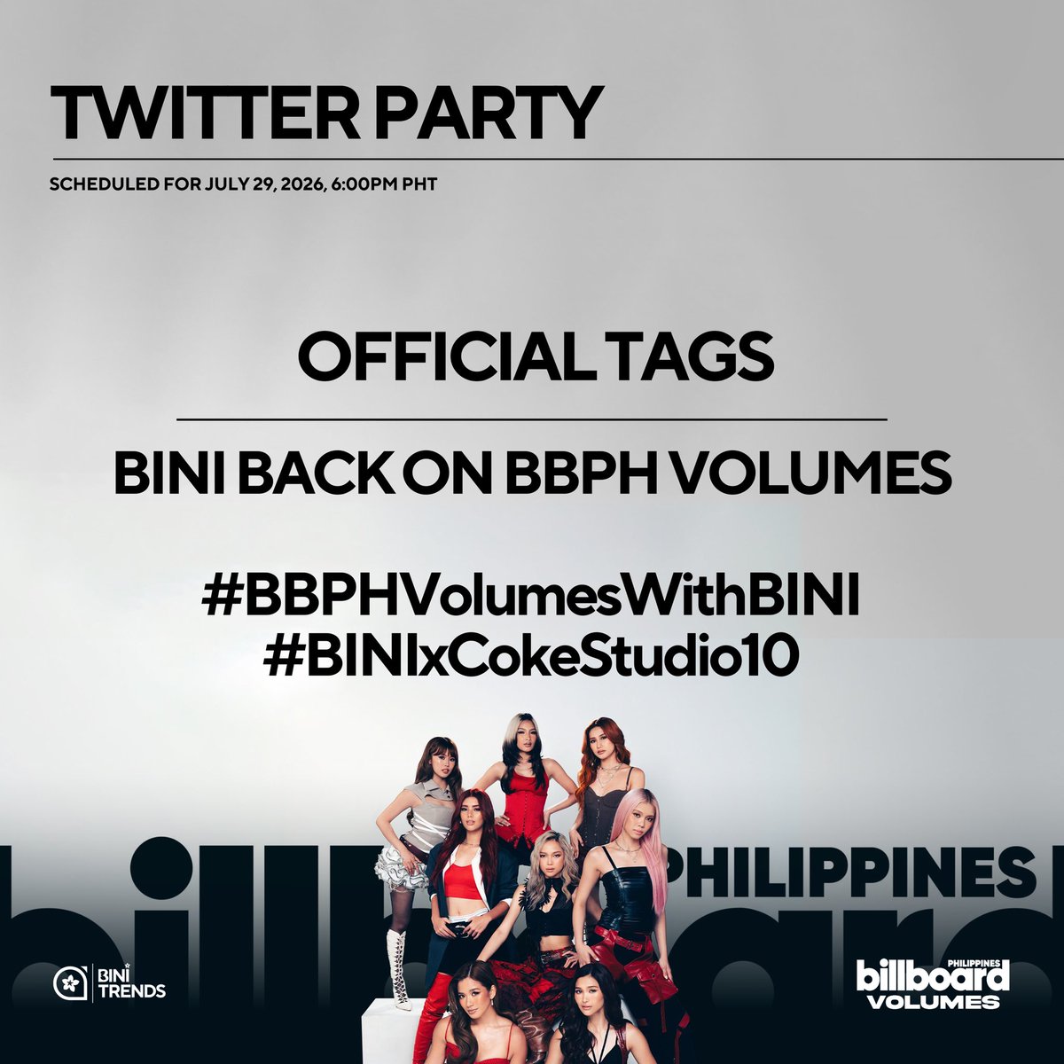 BINI_TrendsTeam's tweet photo. Happy Wednesday, Blooms! 🌸💙

We’re halfway through the week! Join us later at 6:00 PM for our Twitter Party. Let’s come together and show our love and support for BINI! ✨

See you later, Blooms! 

BINI BACK ON BBPH VOLUMES

#BBPHVolumesWithBINI
#BINIxCokeStudio10 https://t.co/au5igLoxQg