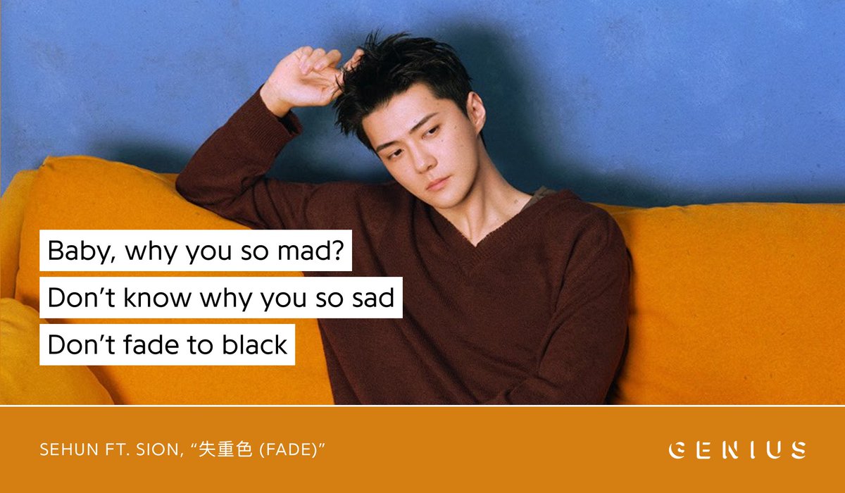 Genius_kor's tweet photo. After several years of anticipation, #SEHUN of #EXO (@weareoneEXO) has released a solo single! Check out the lyrics to the stunning R&amp;B track, “失重色 (Fade)” featuring #SION of NCT, on Genius now!

#세훈 #엑소 #Fade #SEHUN_Fade 

🔗 https://t.co/eGHSmCq9Se https://t.co/OYs21mz1Cb