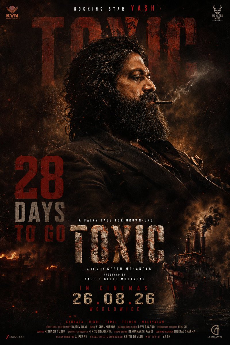 Wireclicks's tweet photo. 🚨 28 DAYS TO GO. 🔥

The countdown to chaos has officially begun. One of the most anticipated films is almost here.

Are you ready for #TOXIC? 👀

@TheNameIsYash

#Toxic #Yash #ToxicTheMovie #GeethuMohandas #IndianCinema #KannadaCinema #PanIndia #26August #MovieUpdate https://t.co/HZw6dmbALJ