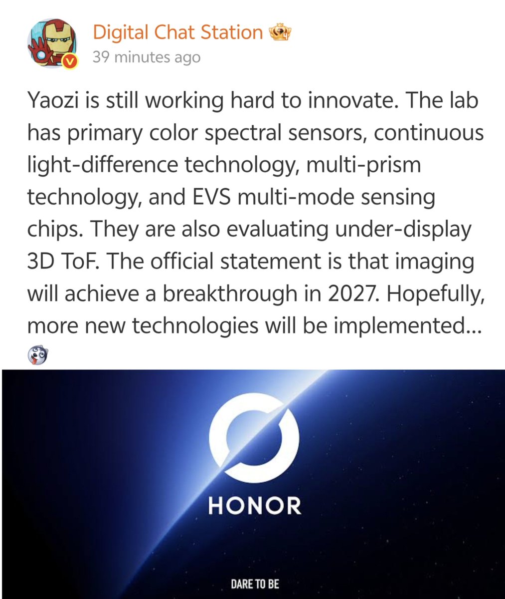 ayansonunigam's tweet photo. 🚨 Honor is testing 👇
Primary color spectral sensors
Continuous light-difference technology
Multi-prism technology
EVS multi-mode sensing chips
Under-display 3D ToF
✅ The official statement is that imaging will achieve a breakthrough in 2027❗
#Honor #HonorMagic9 https://t.co/2DKo8V30y2