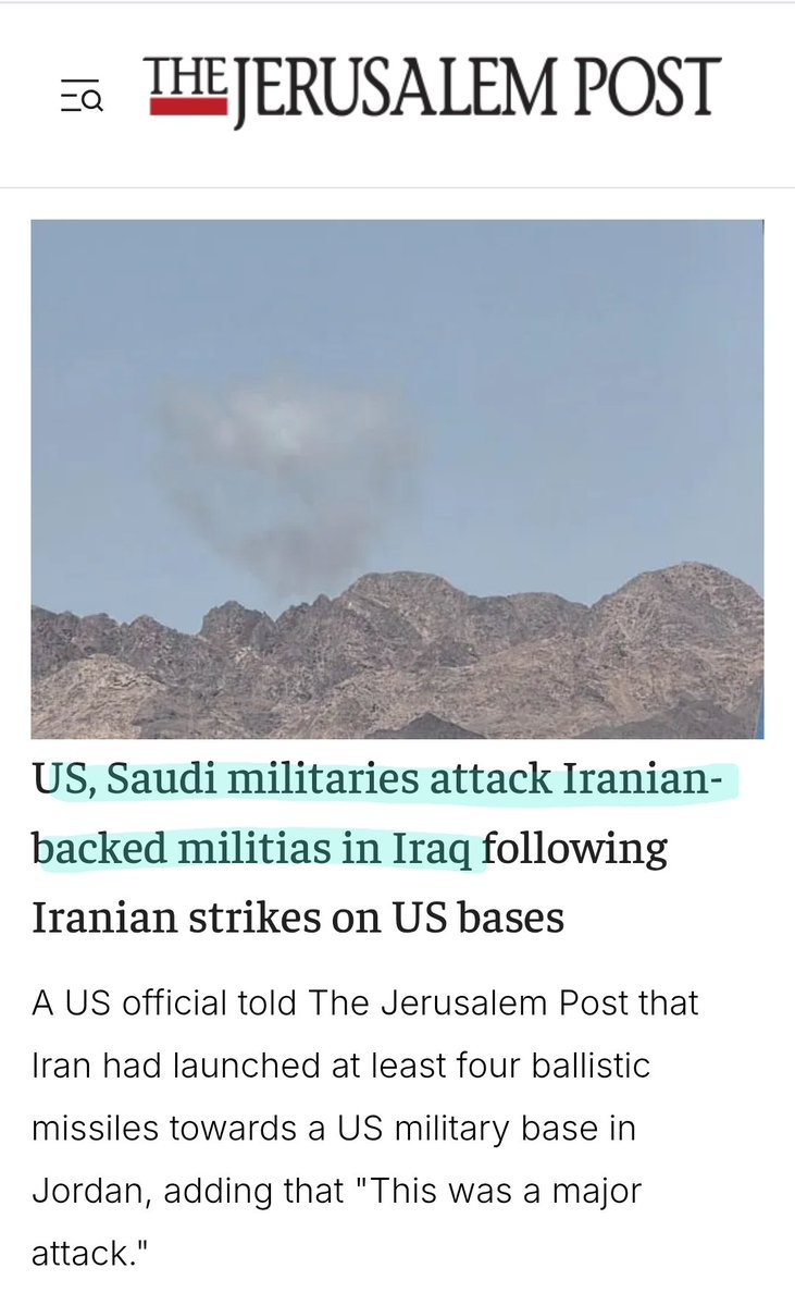 narramuss's tweet photo. Saudis join the US in direct combat

Will KSA attack Iran too? Unlikely, as Iran has so far avoided directly attacking Saudi Arabia, preferring to target it through proxies

#Iran #Pakistan #KSA #Trump #UAE https://t.co/DnUzOFcrp3