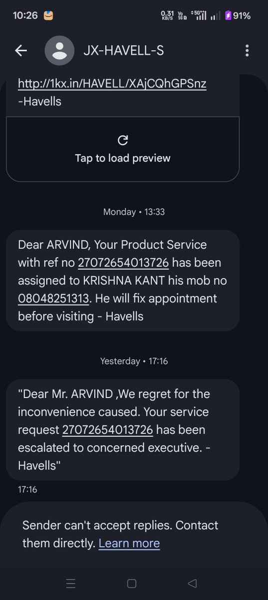 jaimishra11's tweet photo. @HavellsCare360 @havellsindia Complaint no. 1st complain no. 17072653717844 and 2nd complaint,27072654013726 both are not done but technician are fake attempt work with work showing work are done. https://t.co/x6YeYBMP7e