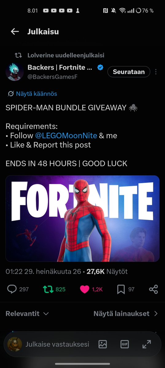 Thortilla31's tweet photo. @BackersGamesF @LEGOMoonNite Big Spiderman fan here, hope i win 🕷️😃 https://t.co/ptgFpKTzny