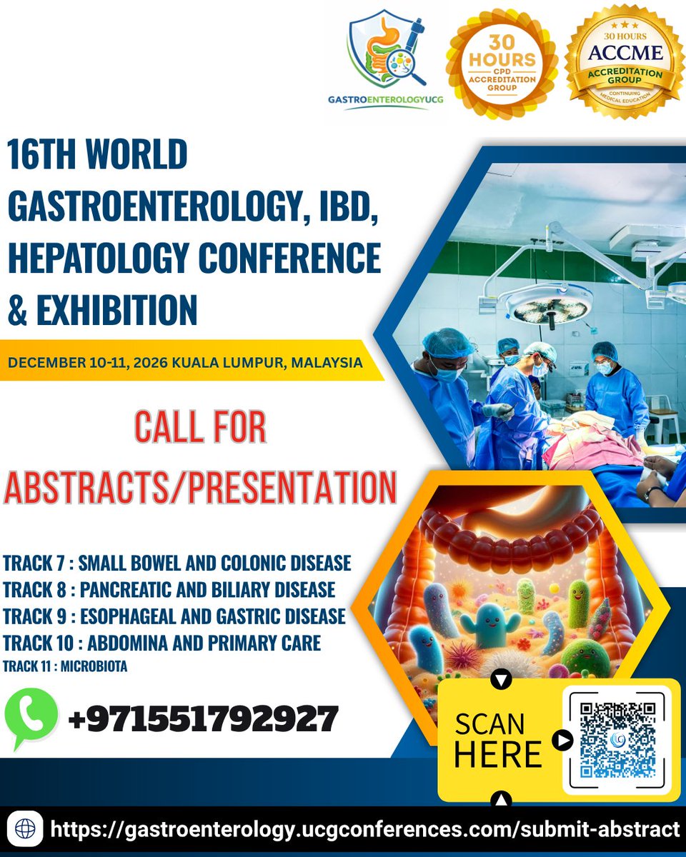 GastroUCG's tweet photo. Call for Abstracts &amp; Presentations  

The 16th World Gastroenterology, IBD, Hepatology Conference &amp; Exhibition from December 10–11, 2026 in Kuala Lumpur, Malaysia.

https://t.co/hM6FBUlqpw https://t.co/rylAMDZ5eR 

#Gastroenterology #IBD #Hepatology https://t.co/sbzXZWkwWa