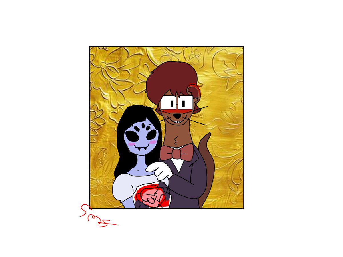 kirbyisgoodgame's tweet photo. #bertfunnybaker

*It's a photo of Bert and Muffet on their wedding day.
*Muffet is seen holding a bouquet of roses of different colors. Red, Pink, White and Lavender. https://t.co/bGhK0iQRWj