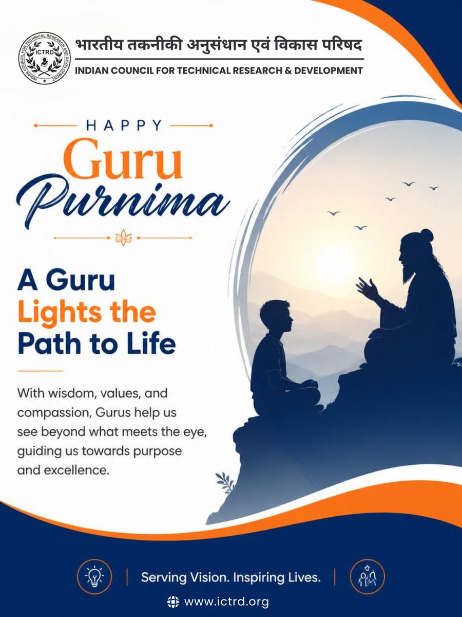IctrdIndia's tweet photo. On the occasion of GuruPurnima, we extend our heartfelt gratitude to the Gurus who inspire curiosity, nurture talent, and shape the innovators of tomorrow.

Every visionary begins with a mentor.

Happy Guru Purnima!

#ICTRD #Innovation #Education #Mentorship #Research https://t.co/yPL263eXN2