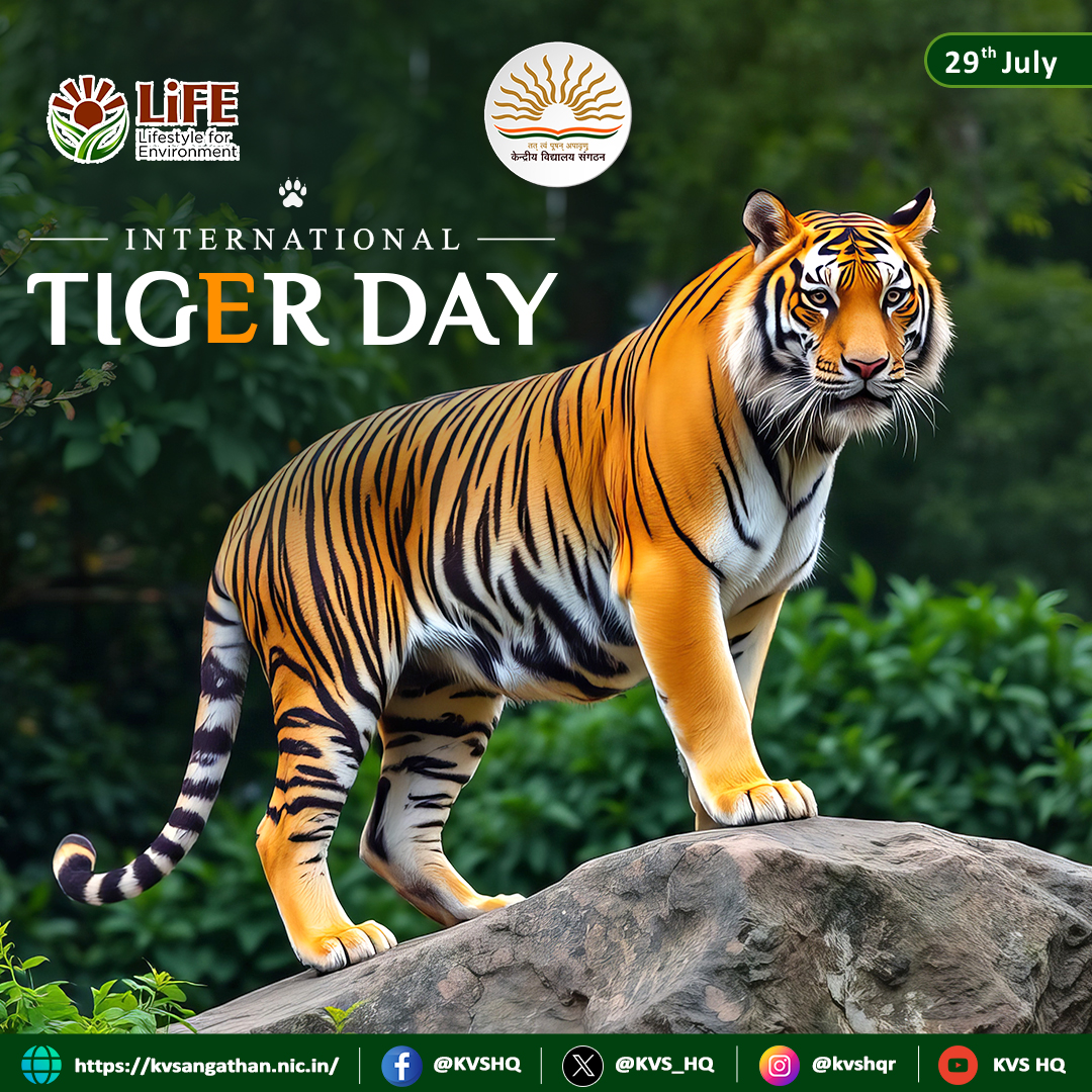 KVS_HQ's tweet photo. The tiger—India's National Animal—is the pride of our forests and a powerful symbol of our rich natural heritage.

On #WorldTigerDay, let us reaffirm our unwavering commitment to protecting tigers, conserving their habitats, and preserving the biodiversity that sustains life. https://t.co/Trk3ycoT2f