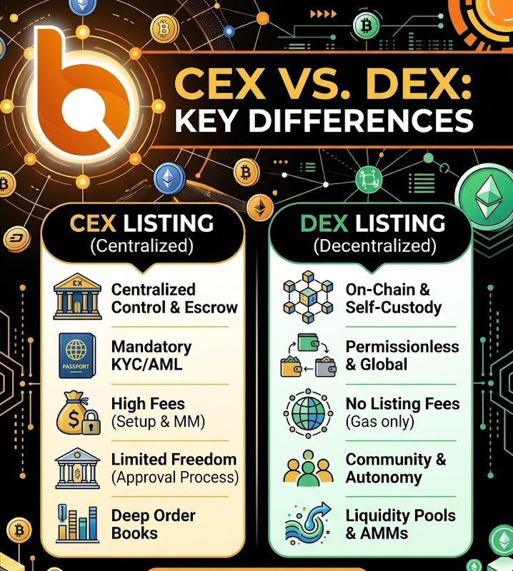jlsilva12345678's tweet photo. For crypto projects and token issuers, choosing where to list a token—on a Centralized Exchange (CEX) versus a Decentralized Exchange (DEX)—is one of the most critical strategic decisions.

@byzanlink #CEX #DEX 
$Byzan #Listing https://t.co/OBsSt4goDu