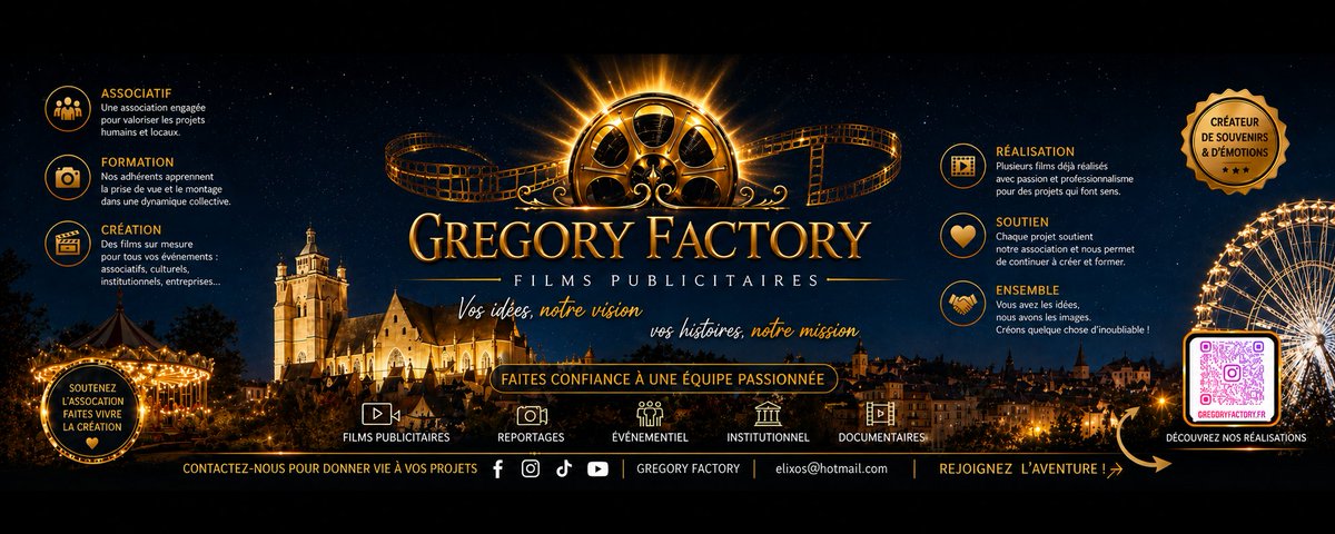 Gregfactoryfr's tweet photo. Bienvenue chez Grégory Factory !
Nous réalisons des films qui mettent en lumière celles et ceux qui font vivre notre territoire : associations, entreprises, événements culturels .
Chaque vidéo raconte une histoire authentique.
📩 Un projet ? Échangeons ensemble. https://t.co/fLy0hqiI09
