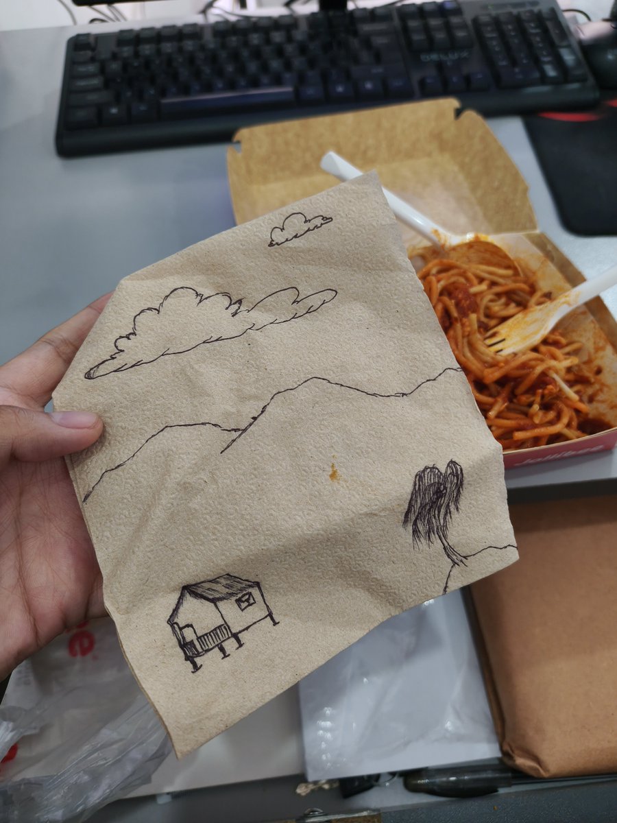 prplmi's tweet photo. Ordered @Jollibee and thought may design na pala ang tissue nila. Sabi ko pa naman very pinoy style ang design and inisip ano ba ang event why may design ang tissues. 

Nasabay lang pala ata ng crew ang napag-tripan nilang tissue. 😭 https://t.co/2Fpq9Jqfqj