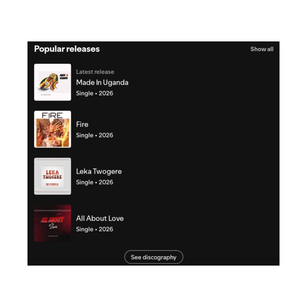 kaydavismusic's tweet photo. Thank you for streaming! πΆ
@Spotify @SpotifyAfrica @SpotifyCares
#CCAEA #KayDavisMusic https://t.co/R54O5vuK2B