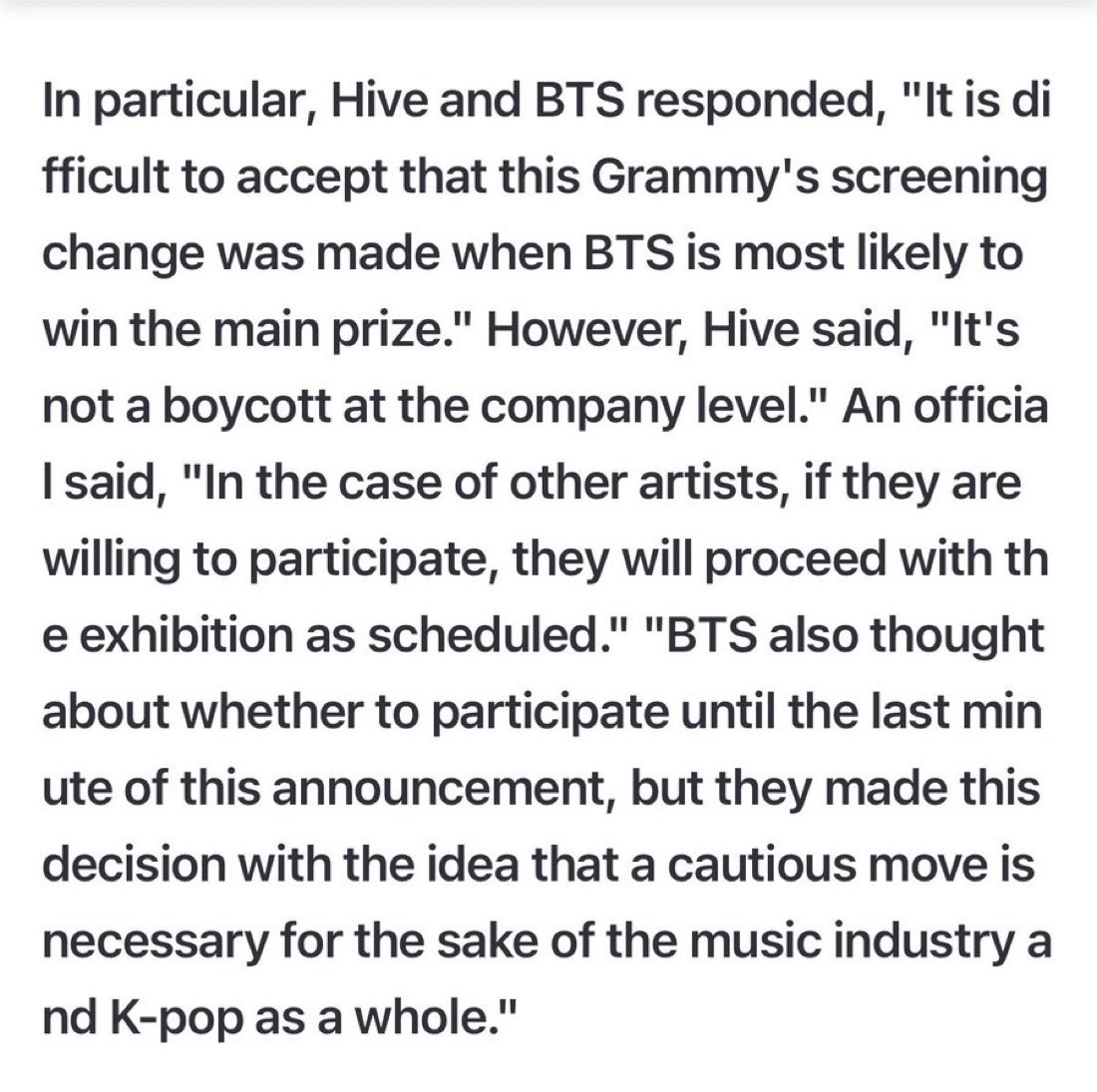 mj_alwayss's tweet photo. BTS and hybe on why they are not submitting for grammys 👏🏼 https://t.co/D8x9m7pbbM