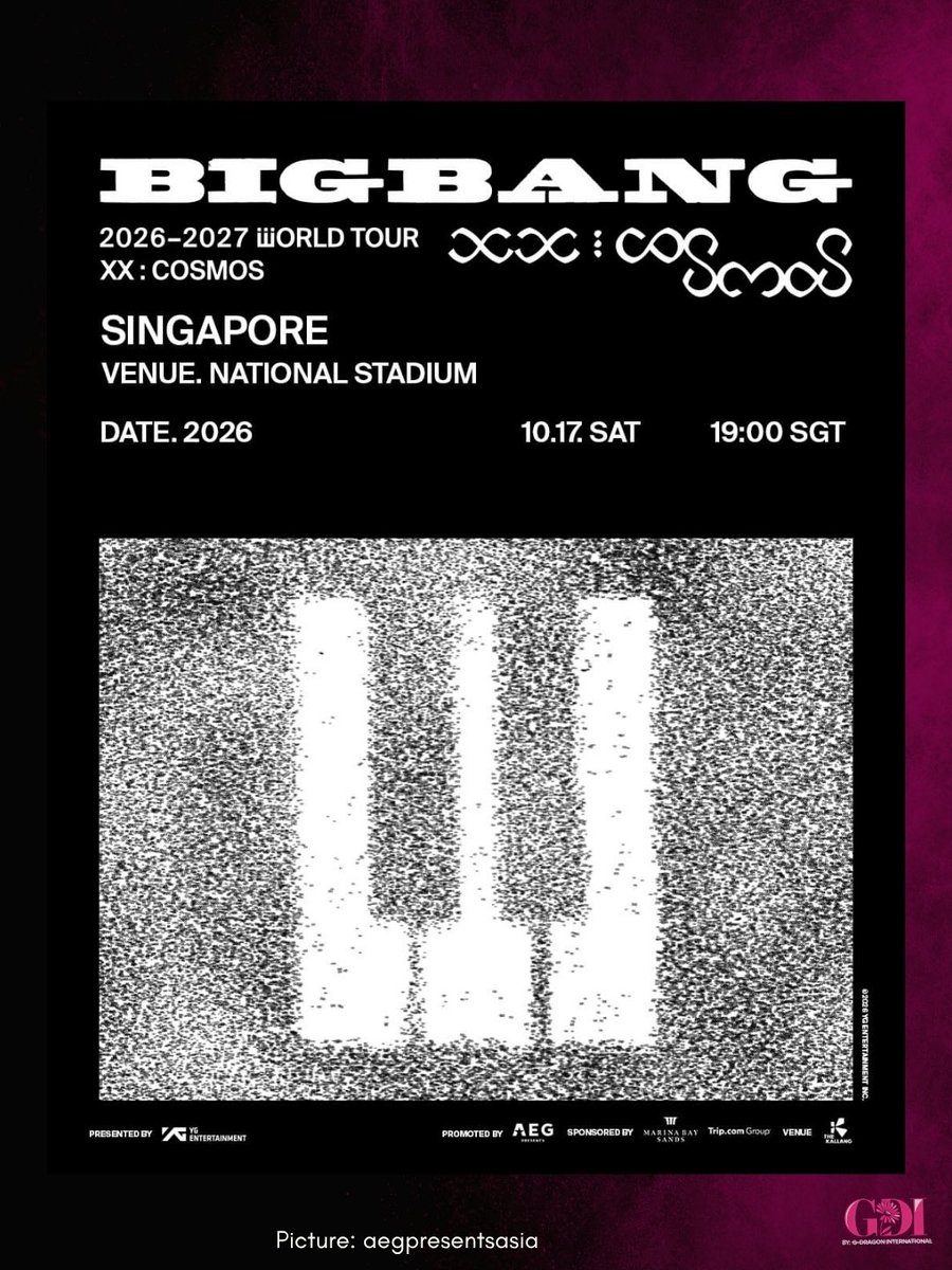 gdragonintl's tweet photo. OFFICIAL: Seatmaps & Ticket Prices Released

The official seatmaps and ticket prices for the BIGBANG 20th Anniversary World Tour in Singapore, Bangkok, and Taipei have been released.

Please check the official seatmaps and pricing for your selected city, and prepare for the upcoming ticket sales.

#BIGBANG #XXCOSMOS #BIGBANG20thAnniversary #Singapore #Bangkok #Taipei #VIP