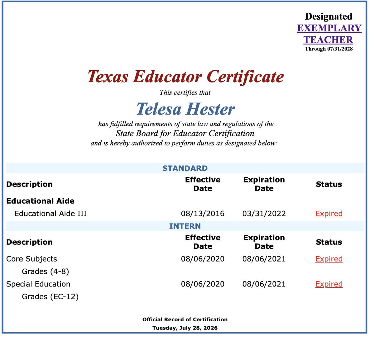 buddy_falcon's tweet photo. 🪶 PFISD TEACHER INCENTIVE ALLOTMENT OPEN RECORDS UPDATE: WHY WAS AN UNCERTIFIED TEACHER FACILITATOR LISTED FOR AN $8,951.40 STIPEND? 🪶

Certified teachers have an active state credential—and everything invested in earning and protecting it—at risk. An employee without that active credential may face employment and legal consequences, but does not have the same teaching certificate to lose. 

That creates a fair question for PfISD: When substantial performance stipends are awarded, does the district give any consideration to the additional professional investment and credential-based risk carried by certified teachers?

After multiple requests that I look into the Teacher Incentive Allotment payments in PFISD, I did an open records request.  After receiving my first batch of documents, I’ve started digging in. Right away, I have serious questions about PfISD’s standards and documentation.

The 2024–2025 spreadsheet contains three entries with correction or employment-status notes. This is Part One of my review, beginning with Telesa Hester.

PfISD lists her as a Teacher Facilitator II–Intervention Math employee at Dessau Middle School. “Teacher Facilitator” is a local PfISD employment classification, not an SBEC-issued teaching certificate. PfISD’s DOI plan permits the district, under specified circumstances, to place uncertified employees in teaching assignments while requiring them to complete certification within a district-established period.

According to the public SBEC record I reviewed on July 28, 2026, she holds an Exemplary TIA designation—a high-tier benchmark aligned with a statewide performance benchmark associated with approximately the top 20% of Texas teachers. That designation can generate substantial annual taxpayer-funded compensation when the applicable employment and stipend requirements are met.

But when you look at her credentials on the SBEC public portal, something is missing. The public SBEC record I reviewed on July 28, 2026, displayed no active classroom-teaching certificate.

* Her intern certificates expired in August 2021.
* Her Educational Aide III certificate expired in March 2022.

I want to be very clear: I am not attacking this employee. Effective September 1, 2021, House Bill 1525 removed the word “certified” from the TIA statute, allowing districts to designate a classroom teacher regardless of certification status. The change did not automatically qualify every uncertified employee; the employee still had to satisfy the district’s approved performance and eligibility requirements.

PfISD may rely on a District of Innovation exemption, permit, waiver, Teacher Facilitator pathway, or another form of employment authority. The records produced do not identify which authority applied here. PfISD’s own eligibility page says certain Teacher Facilitators working toward certification may participate, but it does not explain whether that pathway applied to this employee or how long someone may remain in it. That also raises the question: how long is an employee allowed to be "working toward certification"? If years pass and the public SBEC record continues to show no active standard teaching certificate, should that concern the district—particularly when PfISD’s DOI plan says an uncertified employee must complete certification requirements within a specified time?

Nothing in the records I reviewed establishes that Hester misrepresented her credentials, controlled the designation process, or violated any rule. PfISD—not the employee—must explain the employment authority and designation evidence it relied upon.

🪶 How did she qualify as Exemplary, and how did her performance data compare with fully certified teachers in the same eligible teaching category and designation cohort?

Under TEA’s current published performance standards, Exemplary generally corresponds to an average score of at least 3.9 across T-TESS Domains II and III and at least 60% of students meeting or exceeding expected growth. PfISD should identify the exact thresholds that applied during this employee’s data-capture year.

PfISD should publish aggregated or properly de-identified comparison data showing how many eligible certified and non-certified employees met each designation threshold, without disclosing confidential individual evaluations. How many fully certified PfISD teachers produced comparable or better observation and student-growth results? How many received the same Exemplary designation, and how many did not? Certified teachers deserve to see whether the standards were applied consistently.

Furthermore, the district’s July 29, 2025 update regarding this employee states:

 "Resigned due to non-certification — July 29th Update: being processed for rehire with no lapse in service."

Why does the district’s record say she resigned due to non-certification, and why was she then being processed for rehire with no lapse in service? What certification requirement had not been met, and what specific legal or district authority permitted the proposed rehire? Was she then returned to the same classroom assignment?

Most importantly, which exception or employment authority, if any, did PfISD rely upon—its District of Innovation exemption, a school-district teaching permit, an emergency permit, a waiver, or the Teacher Facilitator pathway?

PfISD’s DOI plan may allow certain employees to teach on non-certified contracts, but the records produced in response to this request do not identify which exception or employment authority applied to this employee. Nor do the records explain why a resignation due to non-certification was followed by a plan to rehire her with no lapse in service.

Did “no lapse in service” preserve her TIA payment, benefits, salary status, leave, service credit, or some other employment advantage? PfISD should produce the records and explain exactly what occurred.

We know the amounts at stake are significant. The $8,951.40 figure is the gross stipend listed on the spreadsheet entry. Separate ledger entries appear to reflect later payment adjustments that still require reconciliation.

Several teachers have asked me to look into this, and they have every right to be concerned about how their district distributes these funds.

🪶 We need answers from PfISD:

* If PfISD relied on its Teacher Facilitator pathway, was this employee actively working toward certification as that pathway describes? What documented progress occurred between the expiration of her intern certificates in August 2021 and the district’s July 29, 2025 notation that she resigned due to non-certification?
* How did her locally generated scores compare with fully certified teachers in the same or similar category?
* What specific employment authority did PfISD use, what certification deadline applied, was that deadline extended or missed, and did maintaining “no lapse in service” affect her eligibility for the listed stipend?

I am continuing to go through these records. If anyone inside the district understands how this specific "rehire" process works, what authority is used for these roles, or how this impacts certified teachers, drop a comment below or send me a message.

Again, this is not an attack on this particular teacher. I am sure she works hard—but so do her certified colleagues who earned degrees, passed state exams, paid certification fees, completed continuing education, and keep their professional credentials in good standing. So what gives? What standards did PfISD apply, and why was an employee whose public SBEC record showed no active standard teaching certificate listed for an $8,951.40 Exemplary TIA stipend?

Let's get to the bottom of this. 👇

Buddy Falcon Media LLC
Keeping Watch Always 🪶
@PfISDHR @pfisd  @Chevonne4PFISD  @TrueTexasTea  @TexasScorecard  @TexasEd911  @teainfo @GregAbbott_TX