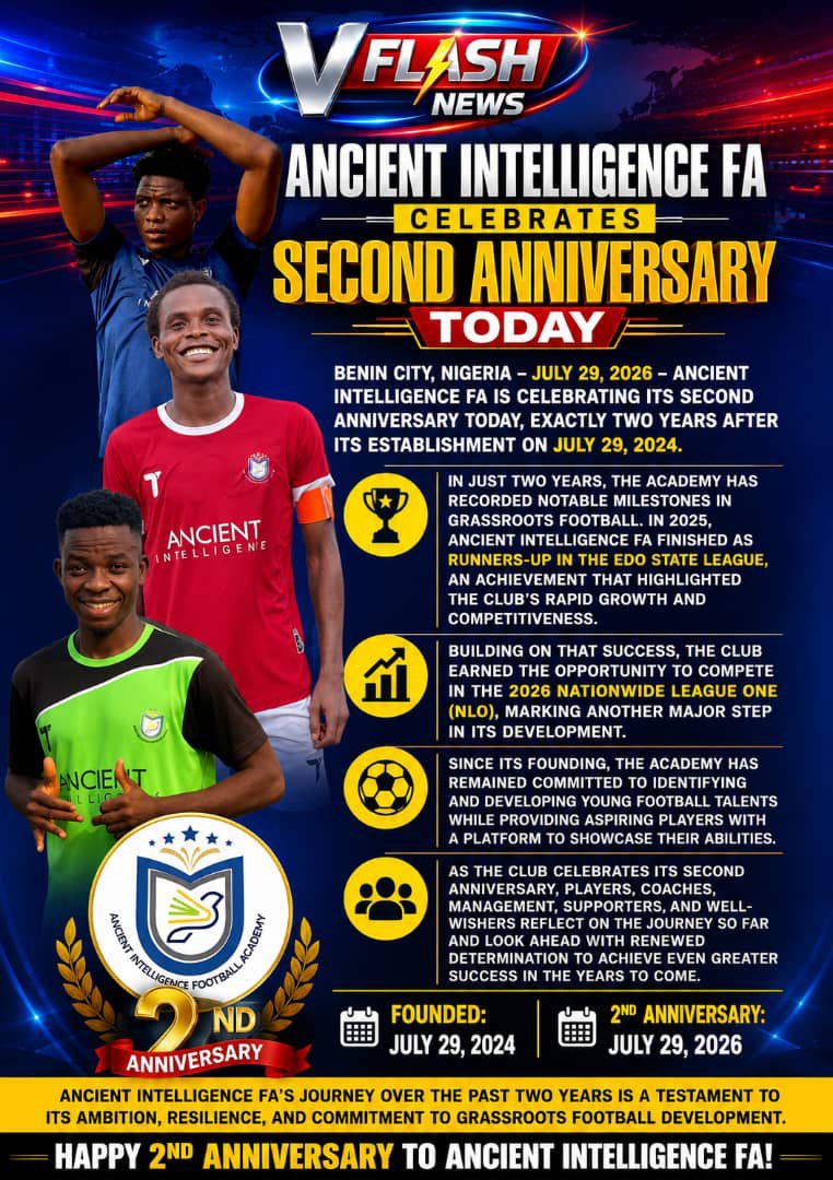 vflashnews's tweet photo. Happy 2nd Anniversary, Ancient Intelligence FA! 💙

Two years of growth, passion, and progress. Here’s to many more victories ahead! ⚽

#2YearsStrong #AncientIntelligenceFA https://t.co/NrkMB9upAn