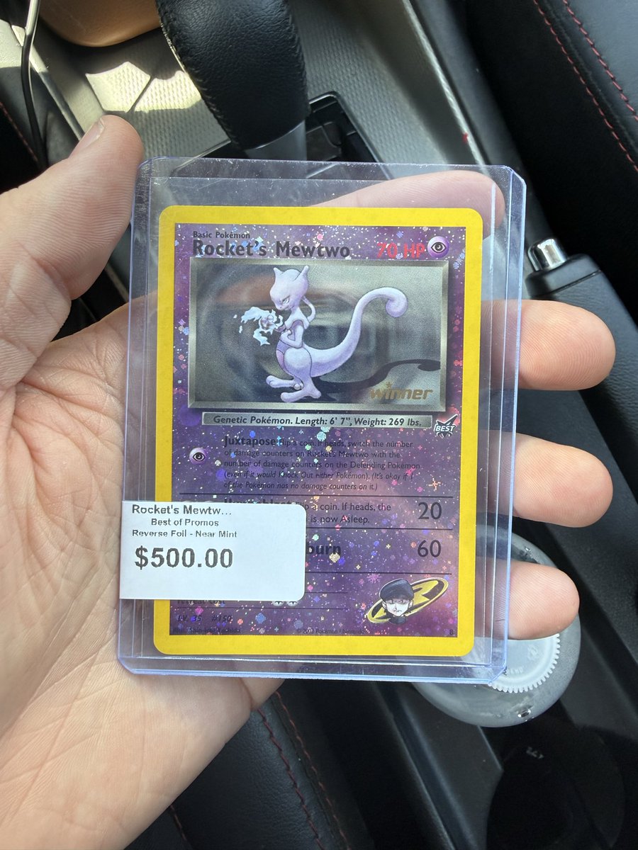 astro_degens's tweet photo. Rocket’s Mewtwo Winner #8 – Best of Promos Reverse Holofoil

Estimated Market Value: $1,620

Found this Rockets Mewtwo Best Promo at a card shop Today & purchased it immediately. 

Profit $1.1K walking out the Store 🥵

Instead of keeping it… I’m giving it away to one lucky follower. 🎁

Just follow, like, RT & reply for your chance to win.

Good luck, Trainers! 🍀