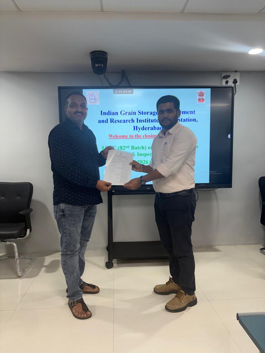 OfficerC1869's tweet photo. IGMRI Hyderabad successfully concluded the Long term training courses on “Scientific method of storage &amp; inspection of food grains” from 1st July, 2026 to 28th July, 2026. https://t.co/IppotLEhru