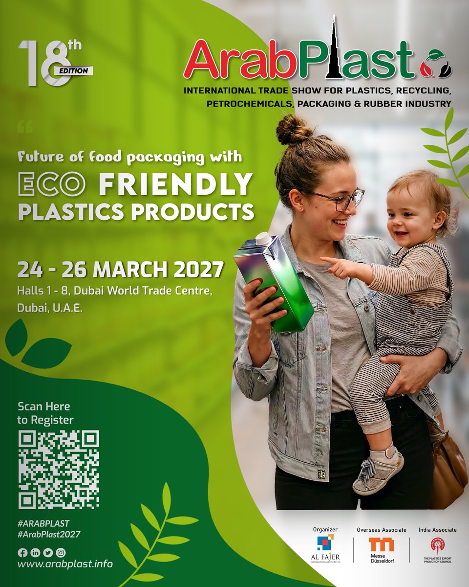 Viztaaronline's tweet photo. 🌍 #ArabPlast2027 returns to Dubai!
📅 24–26 March 2027
📍Dubai World Trade Centre
✅ 900+ Exhibitors
🌎35+ Countries
👥40,000+ Visitors
Register Now: https://t.co/51LlKAIasP
#ArabPlast2027 #ArabPlast #Dubai #B2BNetworking #Viztaar #B2BMarketplace #polymers #rawmaterials https://t.co/L8LALjyhi4