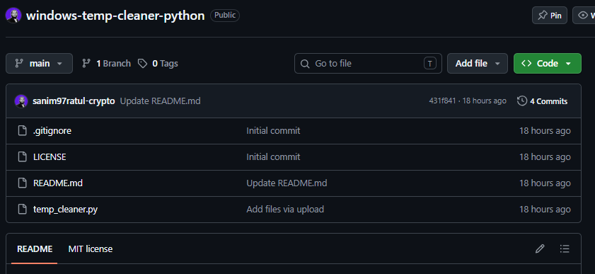 SanimDesigns's tweet photo. 🧹 Keep your Windows running fast with Python!

Built a simple automation script that wipes junk files (Temp, %Temp%, Prefetch, Recent) in one click while handling locked system files safely.

🔗 Open Source on GitHub: check out my comment #Python #Automation #Coding #Windows https://t.co/uZwzBOFMeD