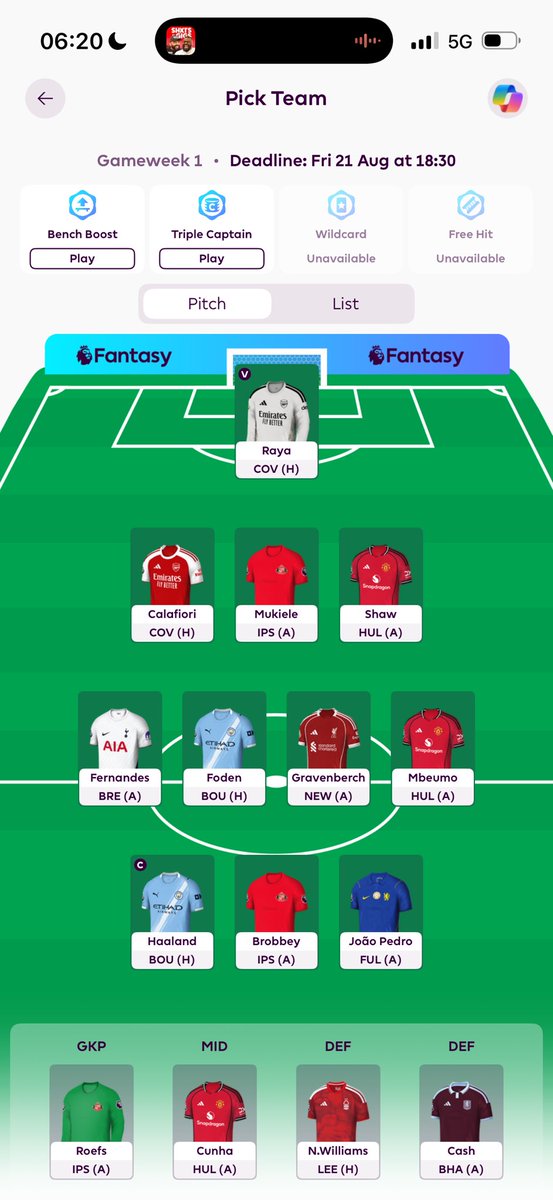 mcfccj's tweet photo. Seen someone say, if you don’t go B.Fernandes you can have an insane midfield… well there we land 😂

Draft no.2 - current thinking is Grav, Cash, Williams and maybe Shaw could be swapped out… but I don’t think I’m too far off.

#FPL https://t.co/UJZ5xFvEAu