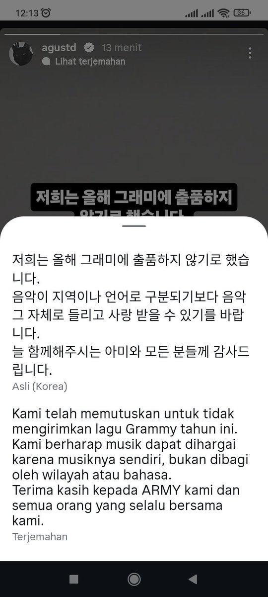 cczzhra's tweet photo. Merinding banget kaget pas liat story Yoongi dan semua member yang tiba tiba speak up gini, emng Grammy aneh harus di kasih paham

We love you bangtan💜 https://t.co/Kc7MovTXGy
