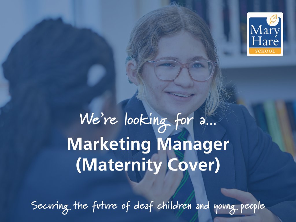 maryhareschool's tweet photo. We're hiring a Marketing Manager (9-12 months Maternity Cover)! Help promote Mary Hare School, Foundation, Professional Courses &amp; Hearing Services. 
Apply: https://t.co/YnoiaHlqzS 

Application Closing date: Mon 31 Aug. Early interviews possible.
#MaryHareSchool #MarketingManager https://t.co/NltuWRiDss