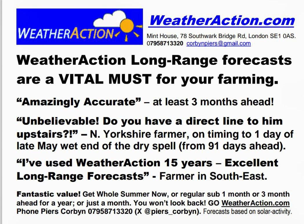 Piers_Corbyn's tweet photo. These #WeatherControl claims are deranged fraudulent narcissistic Delusional Nonsense word salads from or for money Laundering charlatans with dodgy unworkable "patents" who leech, like lampreys, off the public via governments besotted with #ClimateCrisis LIES from the WEF megaCorps and hit seeking sidekicks.
Facts:
1. Our WeatherAction solar-magnetic based LongRange from months ahead forecasts are almost always right; so "THEY" (WHO?!) must be copying our forecasts to make the "controlled" weather!! LOL.
2. The quantitues of material or energies required to make any meaningful changes in weather or climate circulation patterns let alone changes in solar wind flux and Sun-Earth Magnetosphere connectivity are vastly greater than anything mankind on a global scale can muster - see posters.
3. All recent weather extremes (eg 'Omega Block' heatwaves) have happened before, are perfectly natural and largely predicted months ahead through understanding of solar-magnetic Sun-Earth-Lunar forcing and cycles.
4. There is NO EVIDENCE of ANY of the "Weather Control" claims made by any of the professional charlatans, Liars and narcissistic hit-seeking producers of Pseudoscience word-salads.
The recent ugly recrudescence of Delusional Nonsense is not to control weather and climate which can't be done, but it's to control and Rob the public through #FearAndAwe propaganda.