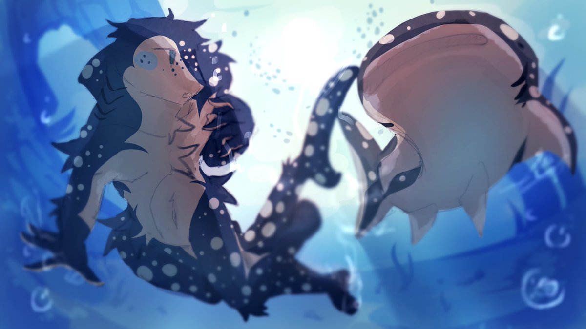 WhaleShark_Blue's tweet photo. [SHARK WEEK | DAY 4/7]

my dream is to one day swim with whale sharks like this. could you tell? Absolutely love this piece!!

🎨: @BugzinyaWallz 

#FurrySharkWeek #SharkWeek https://t.co/EJce9gdeX0