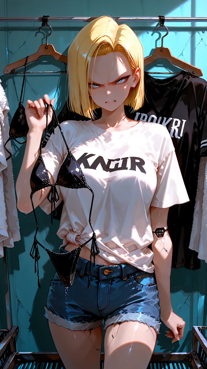 LoCDoC23's tweet photo. Android #18 😡 #android18 #dragonball #anime #waifu #angry #ai #aiart #fyp #viral #bikini ❤️ https://t.co/AYErXO9yRJ