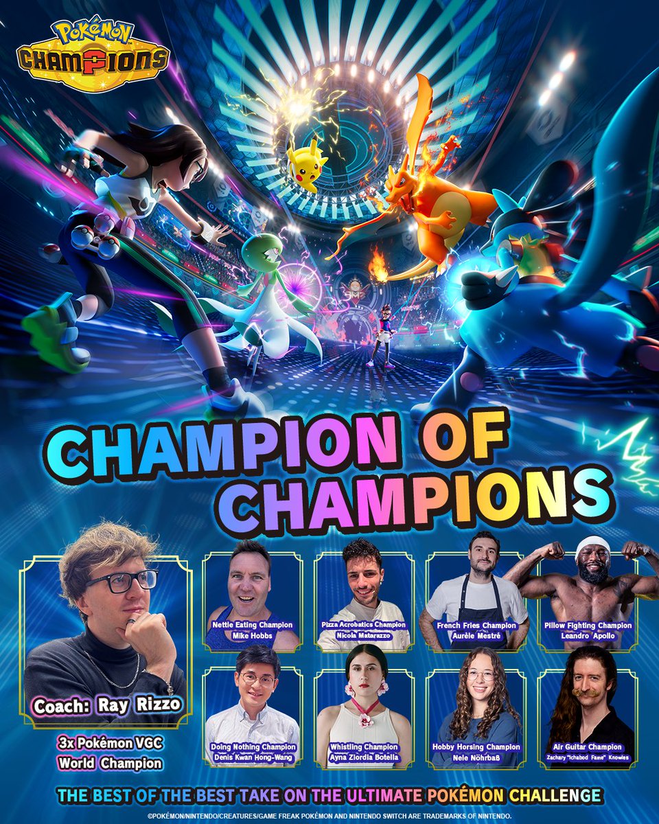 PokemonNewsUK's tweet photo. Get ready for champions to clash in the ultimate Pokémon battle showdown! 💥

Tune in to our official English-language Twitch or YouTube channel at 14:00 to find out who will win the title of Champion of Champions! #PokemonChampions https://t.co/n93BYspBgC