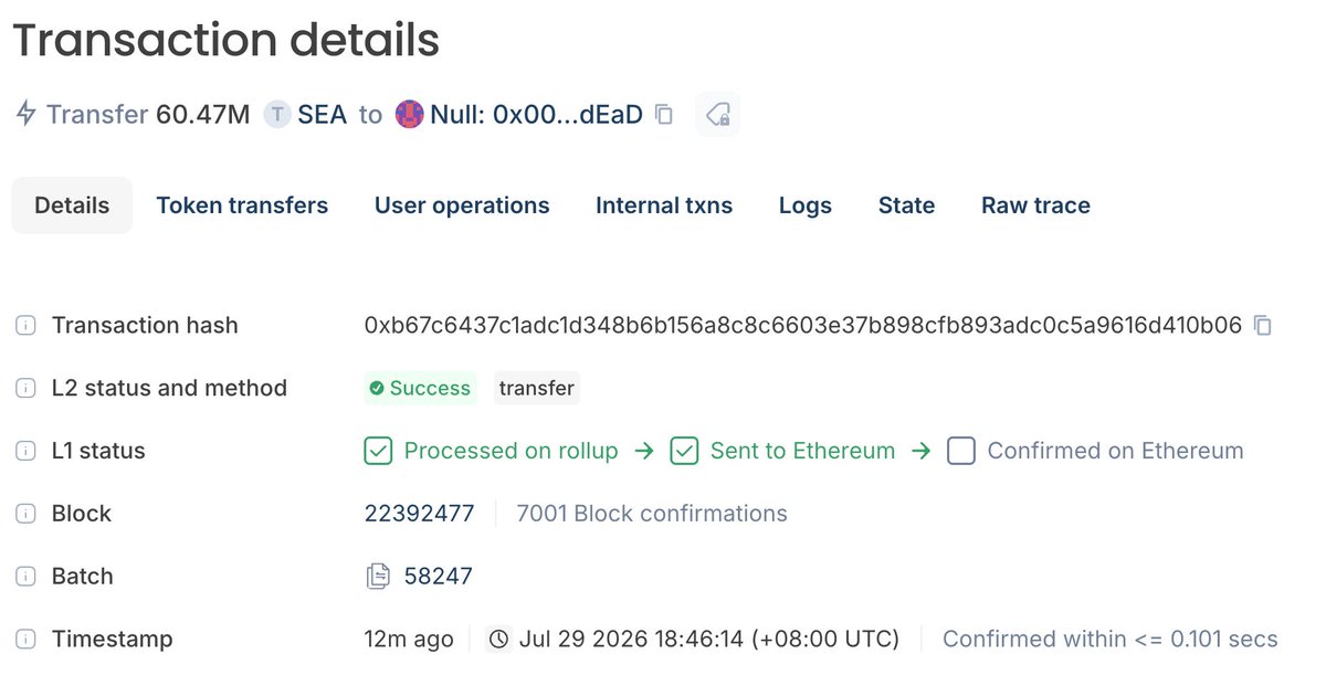 darkzht's tweet photo. The community feedback was clear.

Burn held a decisive lead, and there was no reason to keep the 6% dev allocation any longer.

60,000,000 $SEA — 6% of the total supply — have now been permanently removed from circulation.

No dev overhang.
No future dev dump.
The decision is irreversible and verifiable onchain.

Burn transaction: [https://t.co/rE3QBrf1zV]

Official contract: [0xad0d0b38573Cd08C17531604F6A773d4918C801B]

The original poll will remain open as a permanent record of the community’s voice.

$SEA is an unofficial community meme created while waiting for OpenSea to finally ship its SEA token. It is not affiliated with or endorsed by OpenSea.

The official $SEA may still be waiting.

The community $SEA is already here.