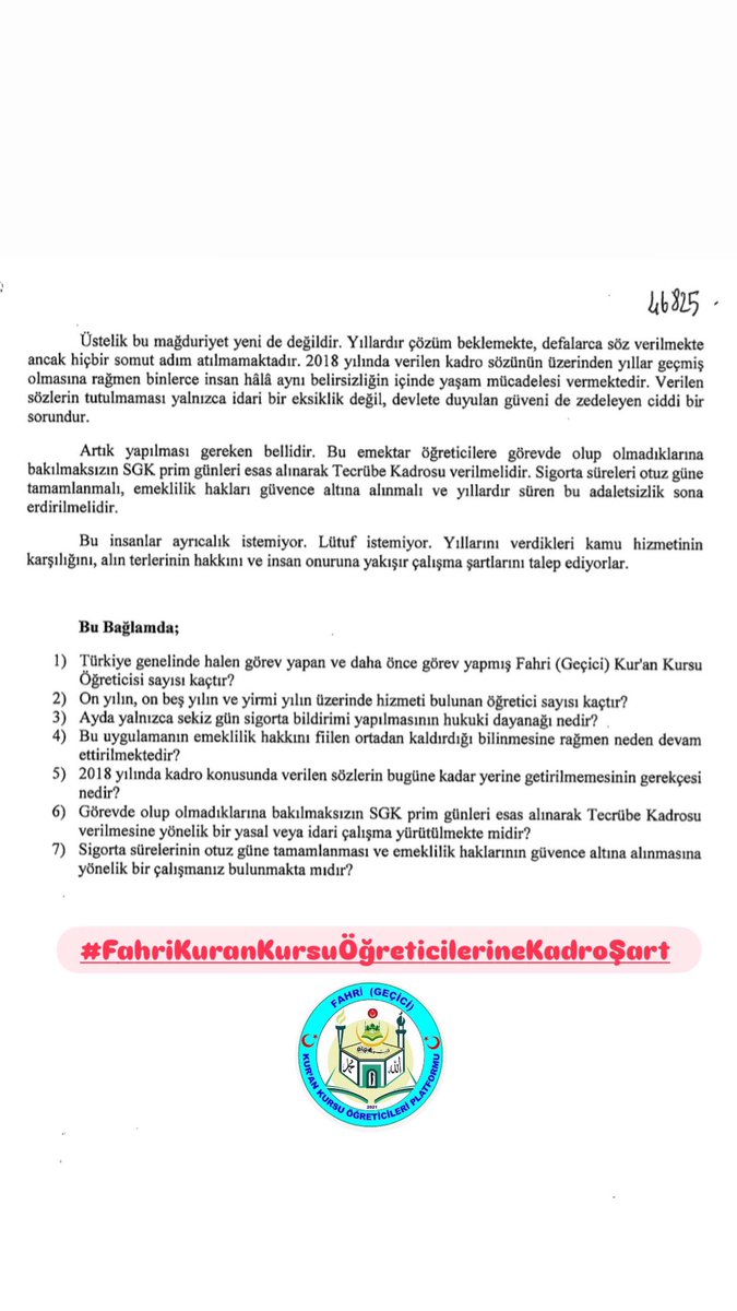 KadroHakkim's tweet photo. #Platform olarak #TBMM’ye verdirdiğimiz yeni #kadro talebimiz adına #SoruÖnergemiz 
Vesile olan @Ozturkdenizli vekilimize teşekkürler🤲
#FahriKuranKursuÖğreticilerineKadro
Emeğe tecrübeye görevde olup olmamaya bakılmadan Sgk prim bazlı kadro
#TürkiyeFahriÖğreticiyeKadroŞartDiyor https://t.co/FMUHQCxT1l