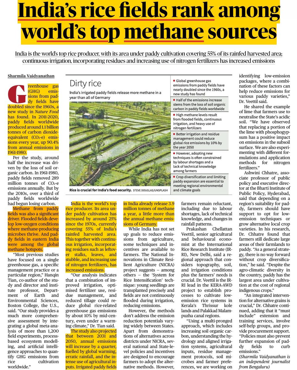 UPSCPCS360's tweet photo. India’s rice fields rank among world’s top methane sources

GS Paper 3: Environment &amp; Ecology → Greenhouse gases, climate change, methane emissions
Agriculture → Sustainable agriculture, climate-resilient farming, irrigation practices https://t.co/veLyVT0ePv
