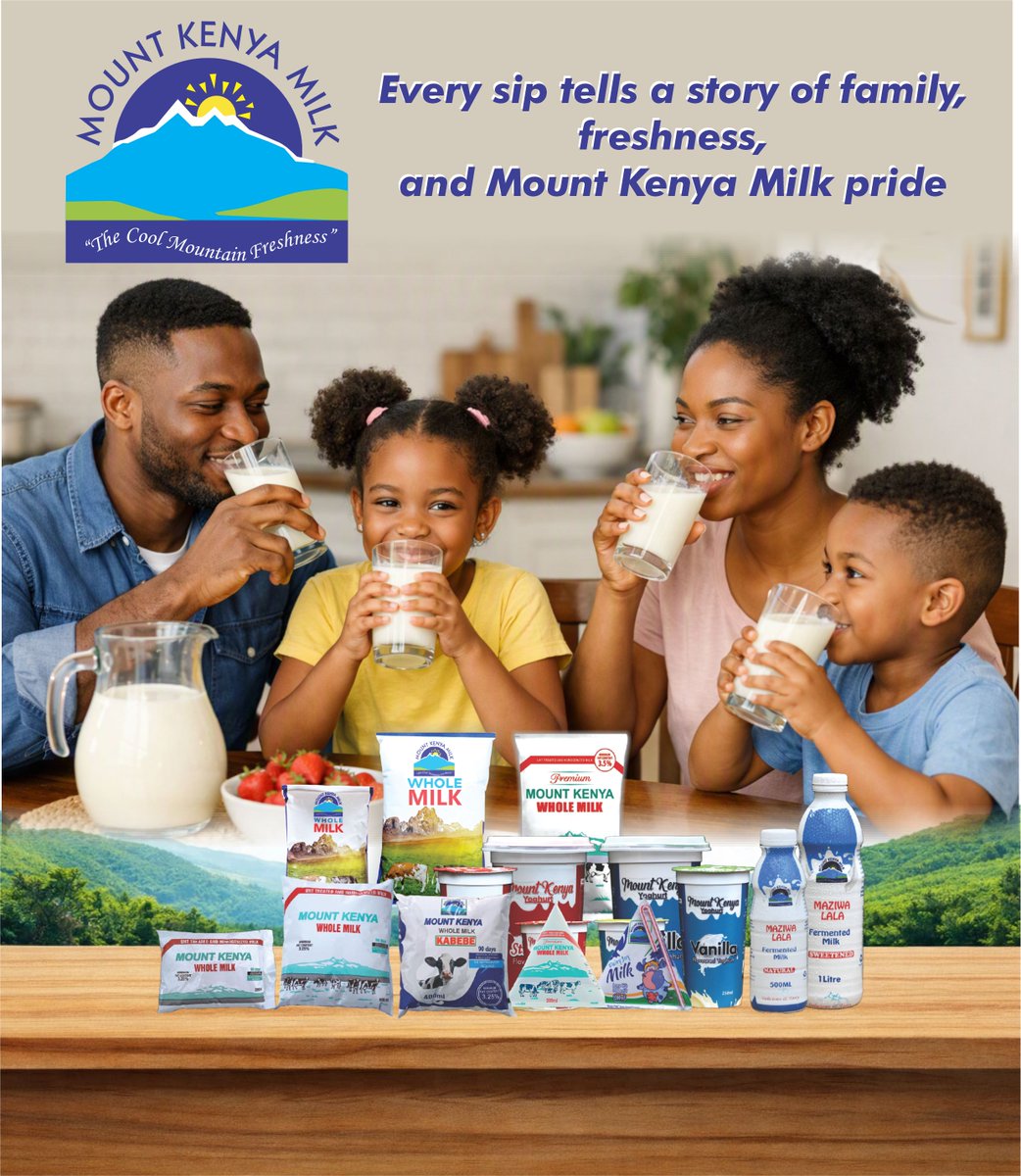 MountKenyaMilk's tweet photo. Every sip tells a story of family, freshness, and Mount Kenya Milk pride!
From the cool mountain freshness to your dining table, Mount Kenya Milk brings families together with pure, wholesome goodness.
#MountKenyaMilk #FamilyFreshness #PureGoodness #LovedByFamilies https://t.co/SsRs9F4iL7